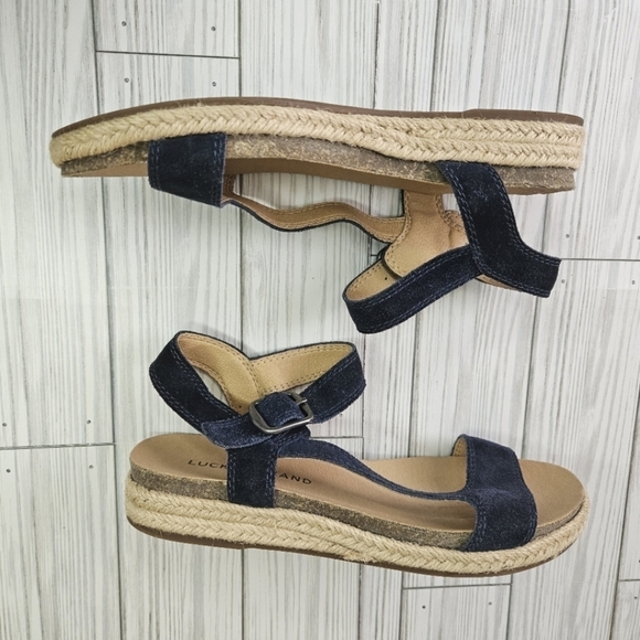 Lucky Brand Gabrien Suede Espadrille Sandals in Blue and Tan Size 6 - Picture 7 of 10